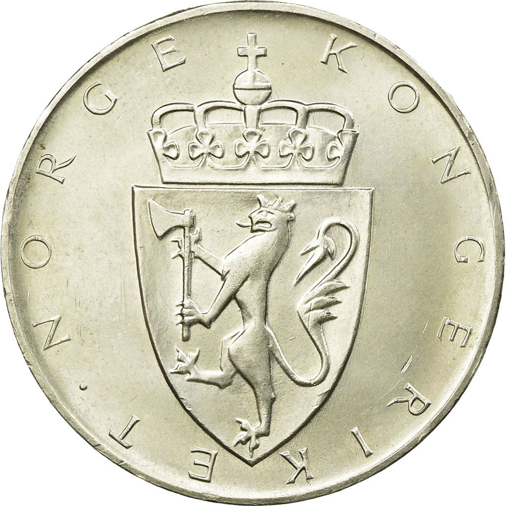 Coin, Norway, Haakon VII, 10 Kroner, 1964, AU(55-58), Silver, KM:413