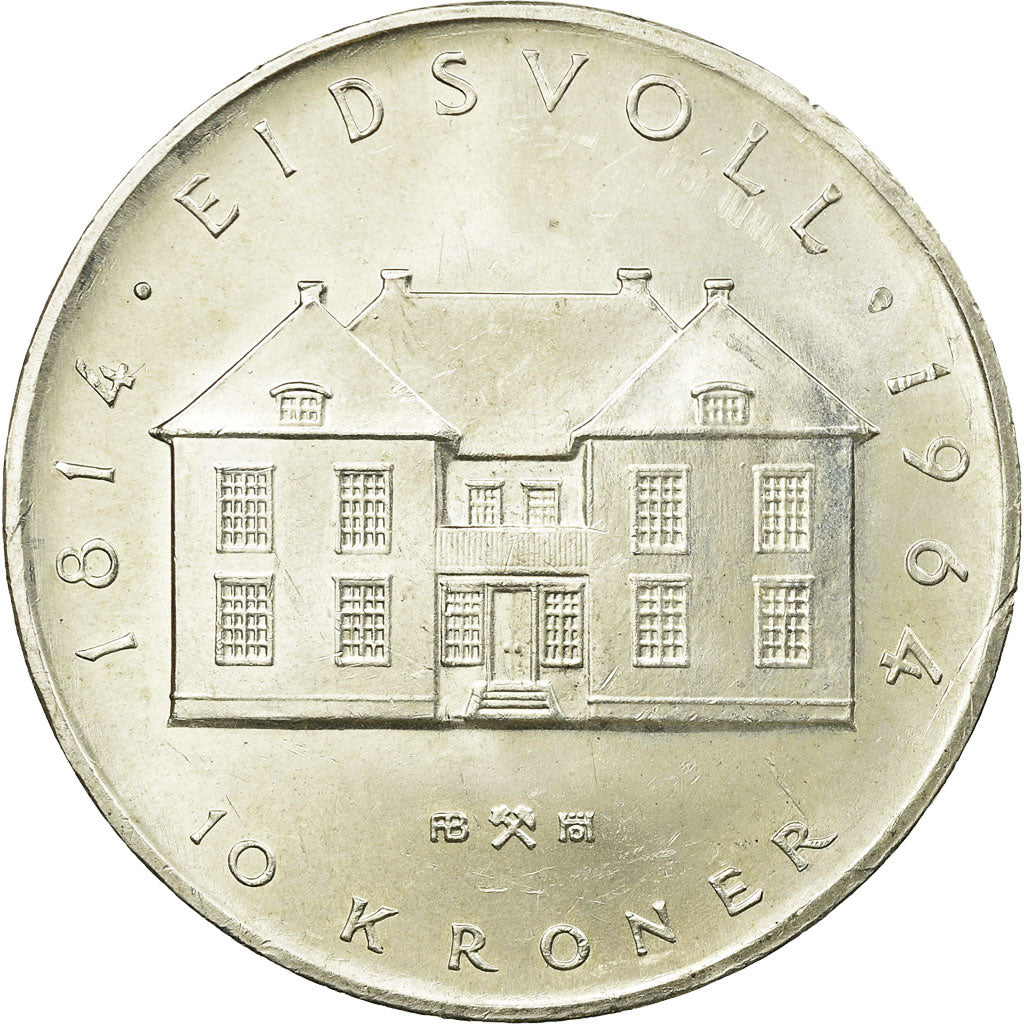 Coin, Norway, Haakon VII, 10 Kroner, 1964, AU(55-58), Silver, KM:413