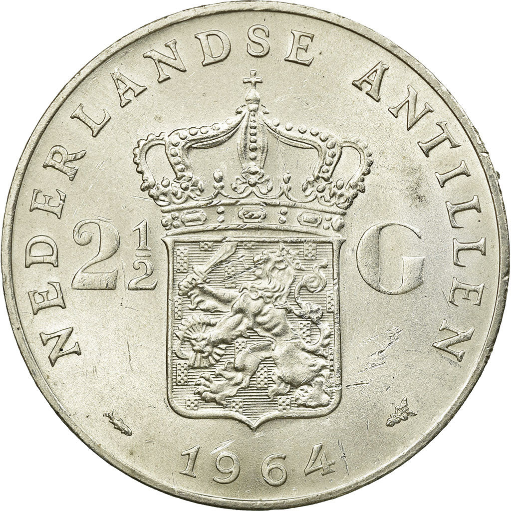 Coin, Netherlands Antilles, Juliana, 2-1/2 Gulden, 1964, AU(55-58), Silver, KM:7