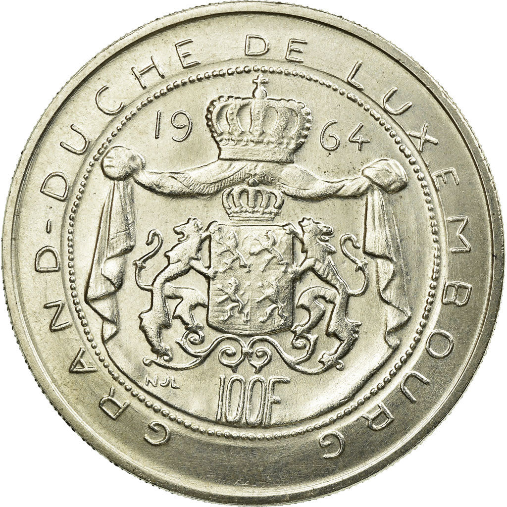 Coin, Luxembourg, Charlotte, 100 Francs, 1964, AU(55-58), Silver, KM:54