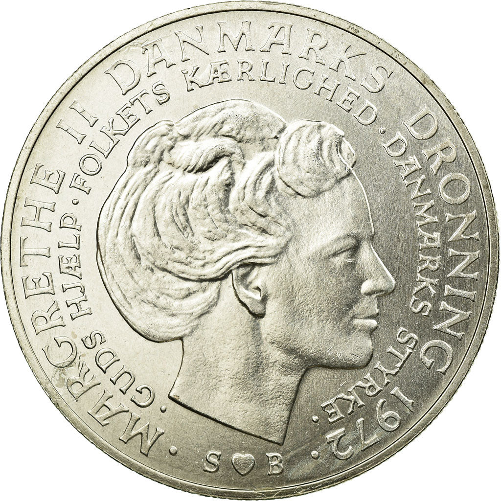 Coin, Denmark, Margrethe II, 10 Kroner, 1972, Copenhagen, AU(55-58), Silver