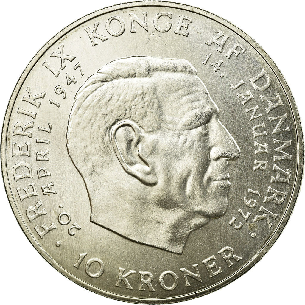 Coin, Denmark, Margrethe II, 10 Kroner, 1972, Copenhagen, AU(55-58), Silver