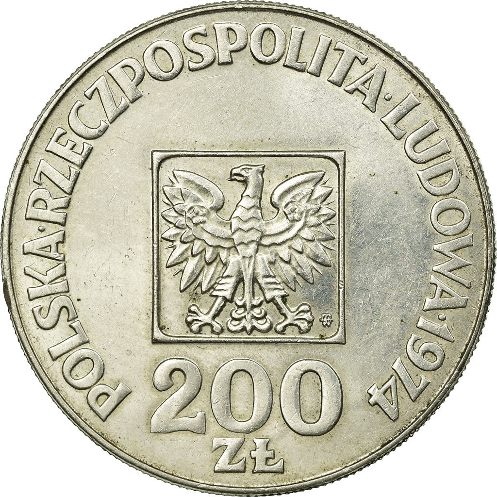 Coin, Poland, 200 Zlotych, 1974, Warsaw, AU(55-58), Silver, KM:72