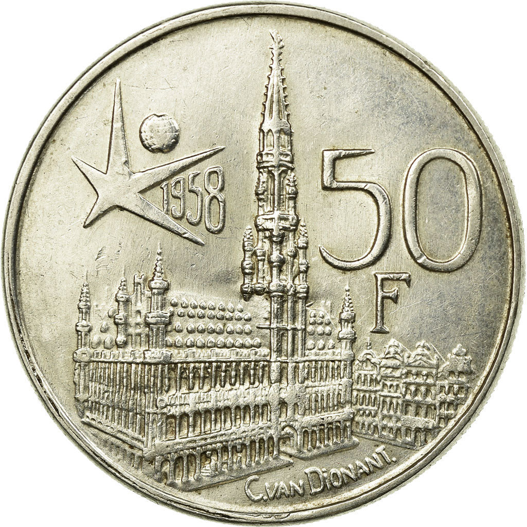 Coin, Belgium, 50 Francs, 50 Frank, 1958, AU(55-58), Silver, KM:150.1