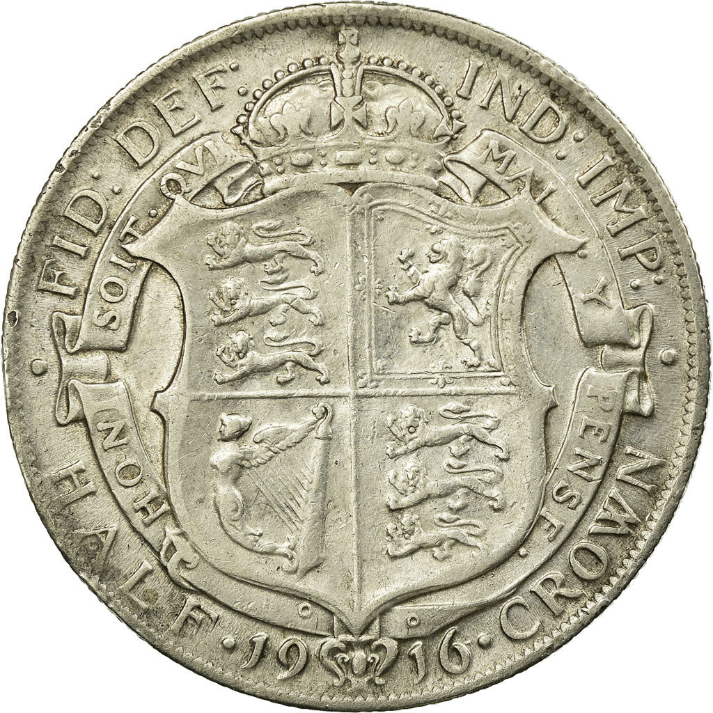 Coin, Great Britain, George V, 1/2 Crown, 1916, EF(40-45), Silver, KM:818.1