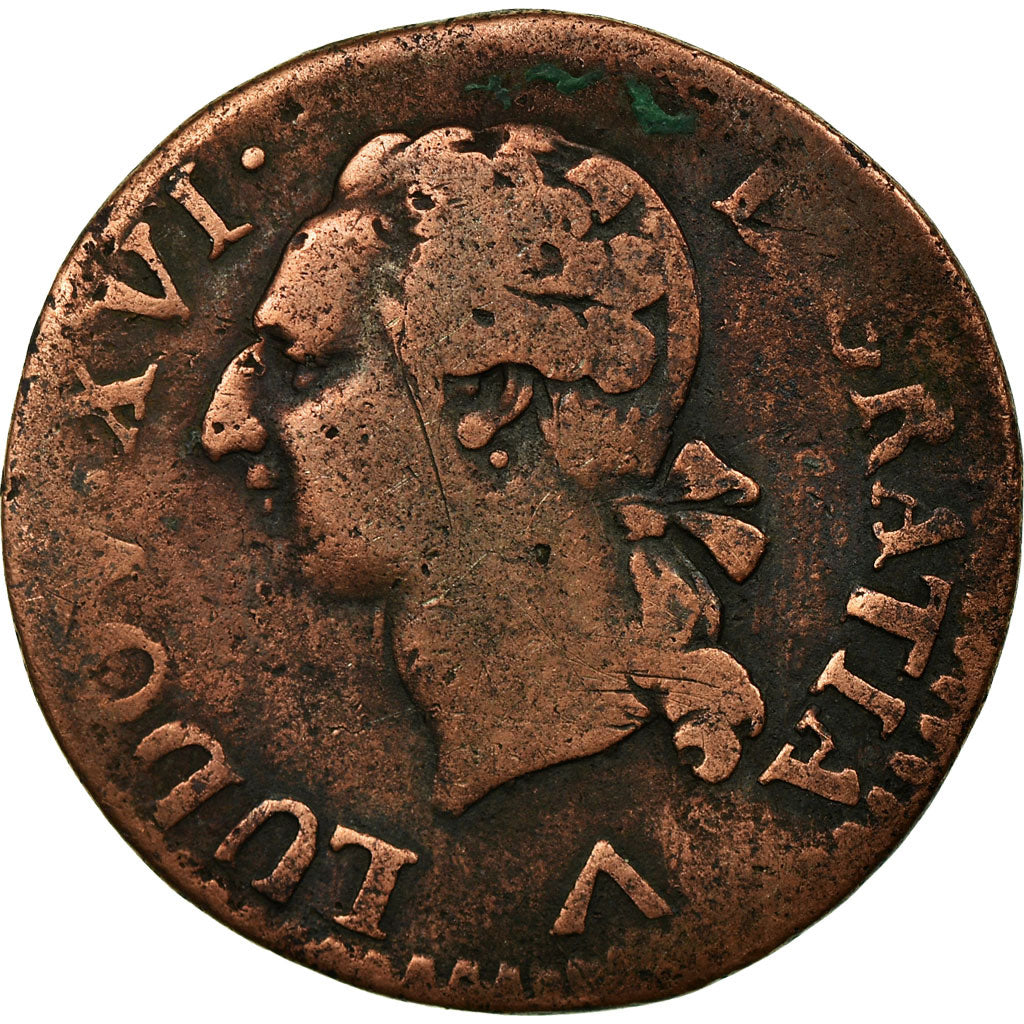 Moeda, França, Louis XVI, Liard, Liard, 1781, Lille, F(12-15), Cobre