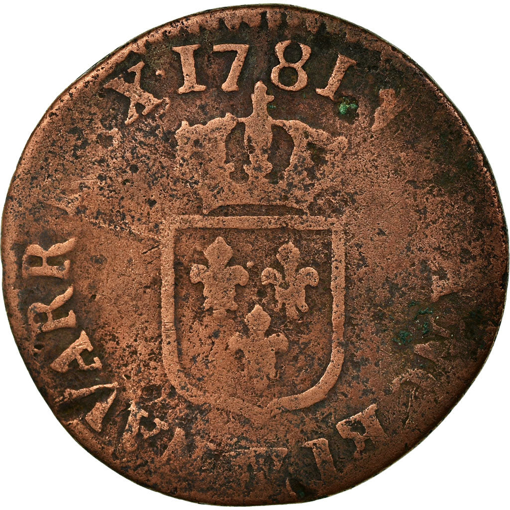 Moeda, França, Louis XVI, Liard, Liard, 1781, Lille, F(12-15), Cobre