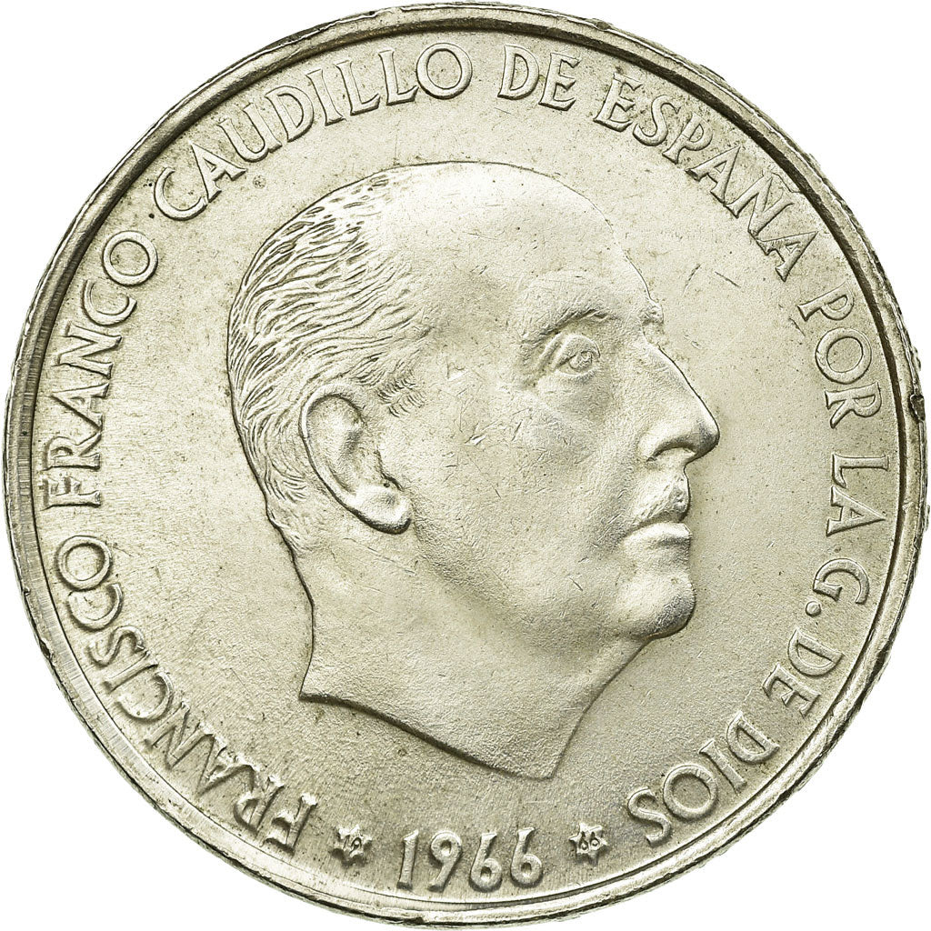 Coin, Spain, Caudillo and regent, 100 Pesetas, 1966, AU(55-58), Silver, KM:797