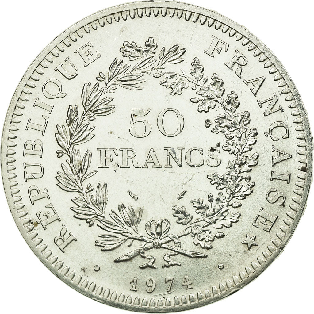 Moneta, Francia, Hercule, 50 Francs, 1974, Avers 20 francs, SPL, Argento