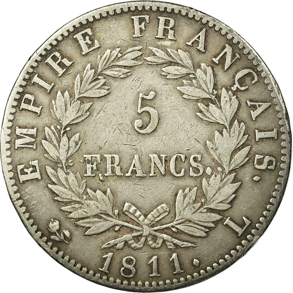 Moneta, Francia, Napoléon I, 5 Francs, 1811, Bayonne, MB+, Argento, KM:694.9