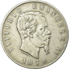 Coin, Italy, Vittorio Emanuele II, 5 Lire, 1870, Milan, EF(40-45), Silver,KM 8.3
