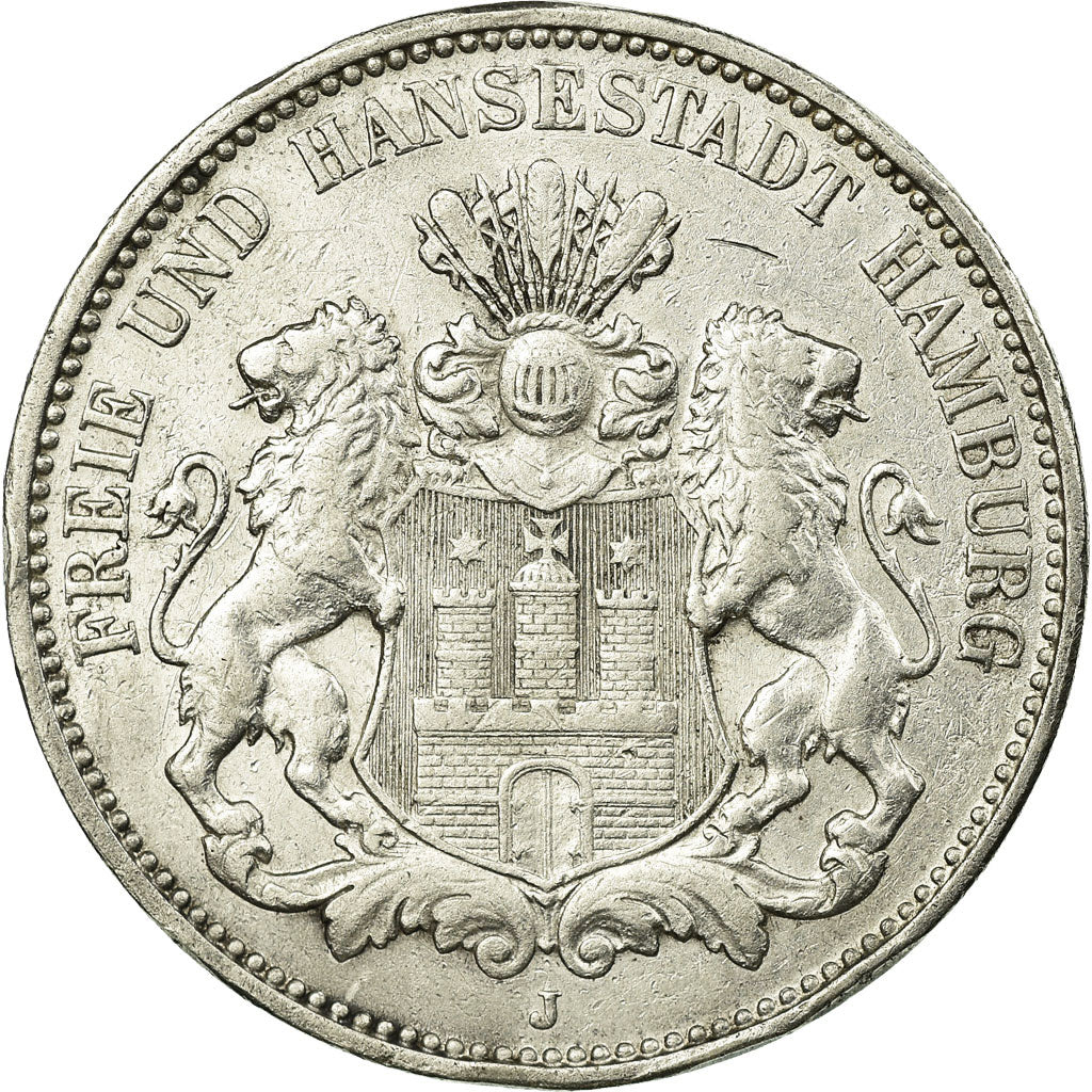 Coin, German States, HAMBURG, 3 Mark, 1911, Hamburg, EF(40-45), Silver, KM:620