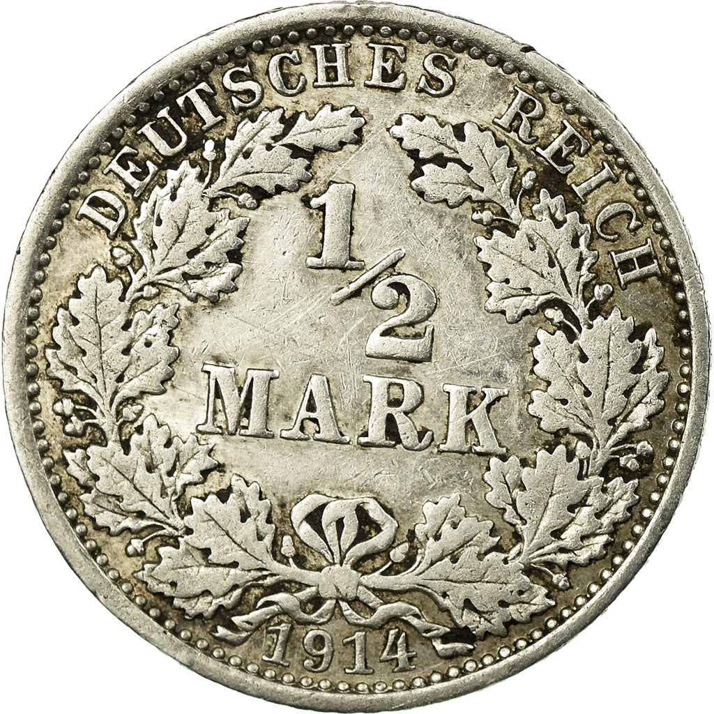 Coin, GERMANY - EMPIRE, 1/2 Mark, 1914, Berlin, EF(40-45), Silver, KM:17