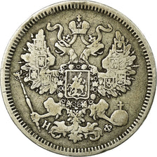 Coin, Russia,Alexander II,20 Kopeks,1865,St. Petersburg,EF(40-45),Silver,KM 22.2