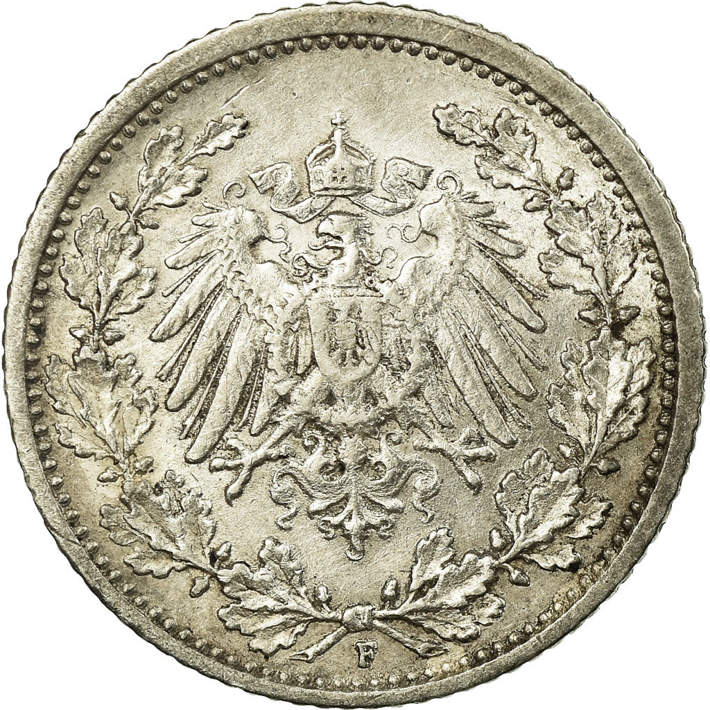 Coin, GERMANY - EMPIRE, 1/2 Mark, 1909, Stuttgart, EF(40-45), Silver, KM:17