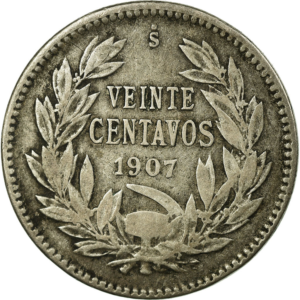 Coin, Chile, 20 Centavos, 1907, Santiago, EF(40-45), Silver, KM:151.3