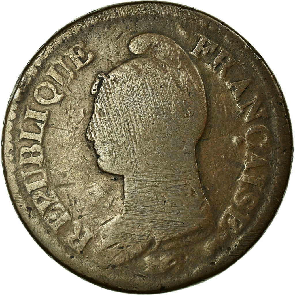 Munten, Frankrijk, Dupré, Decime, 1796, Lyon, ZG+, Bronze, KM:645.5
