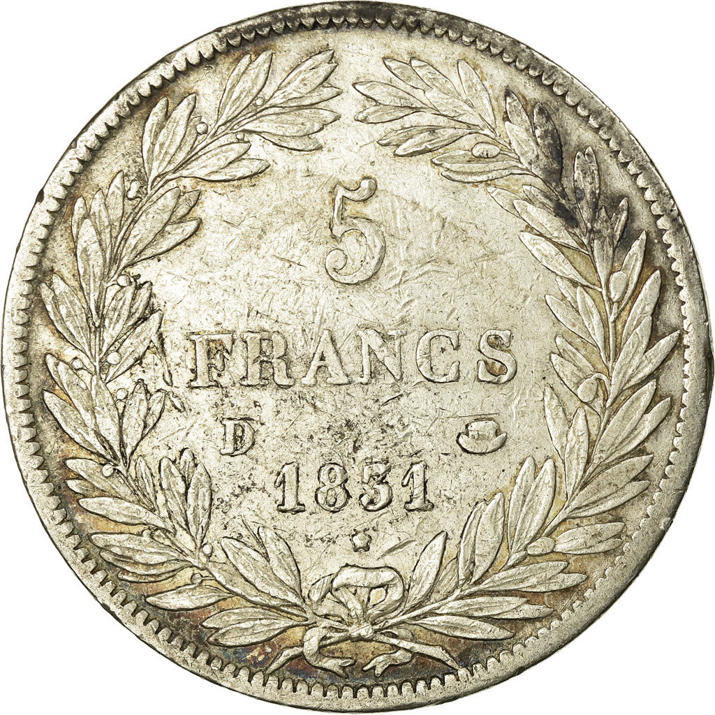 Coin, France, Louis-Philippe, 5 Francs, 1831, Lyon, EF(40-45), Silver, KM:735.4