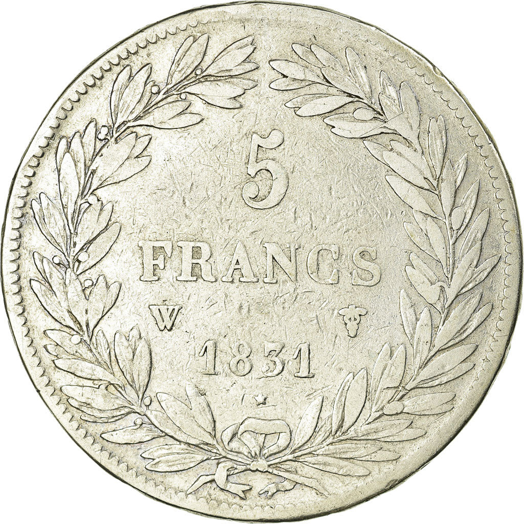 Moneda, Francia, Louis-Philippe, 5 Francs, 1831, Lille, BC+, Plata, KM:736.3