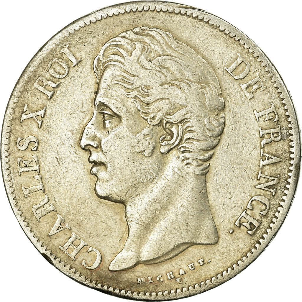 Coin, France, Charles X, 5 Francs, 1828, Lyon, EF(40-45), Silver, KM:728.4