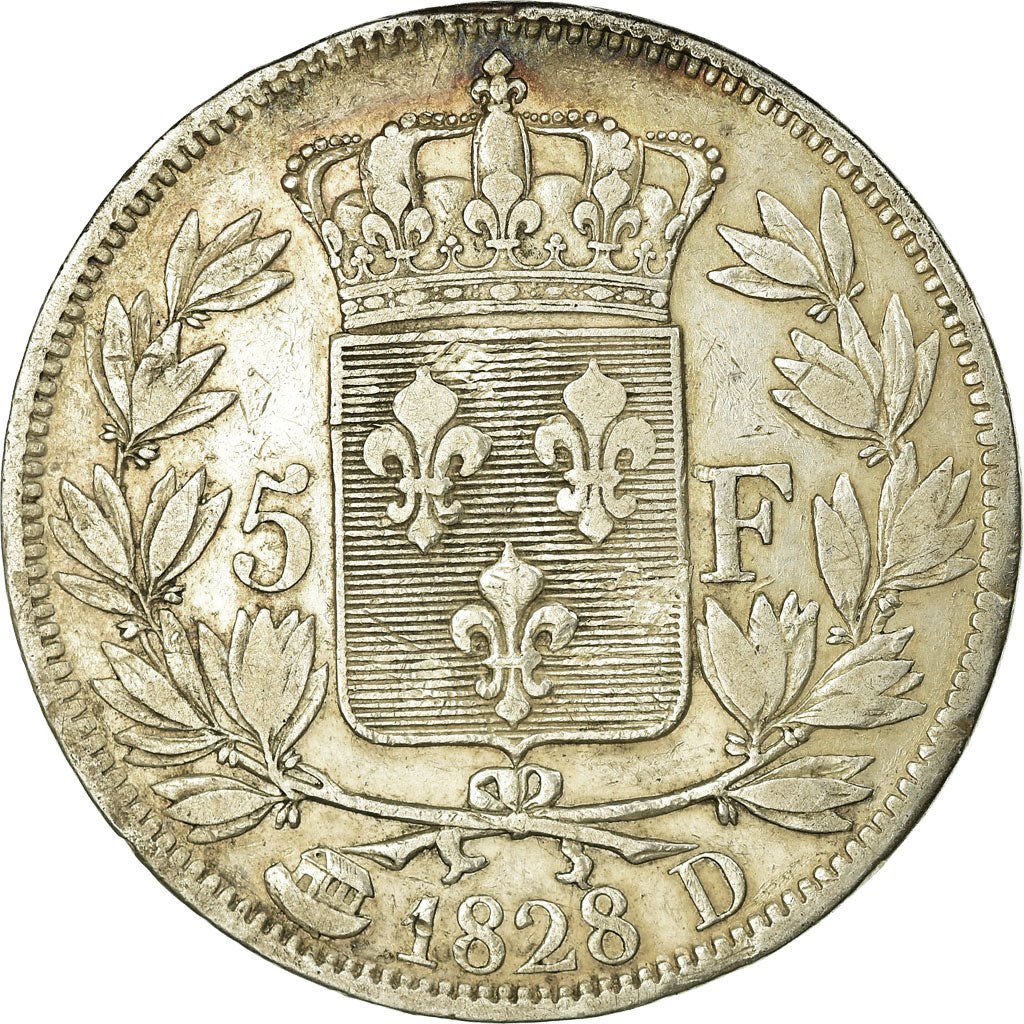 Coin, France, Charles X, 5 Francs, 1828, Lyon, EF(40-45), Silver, KM:728.4