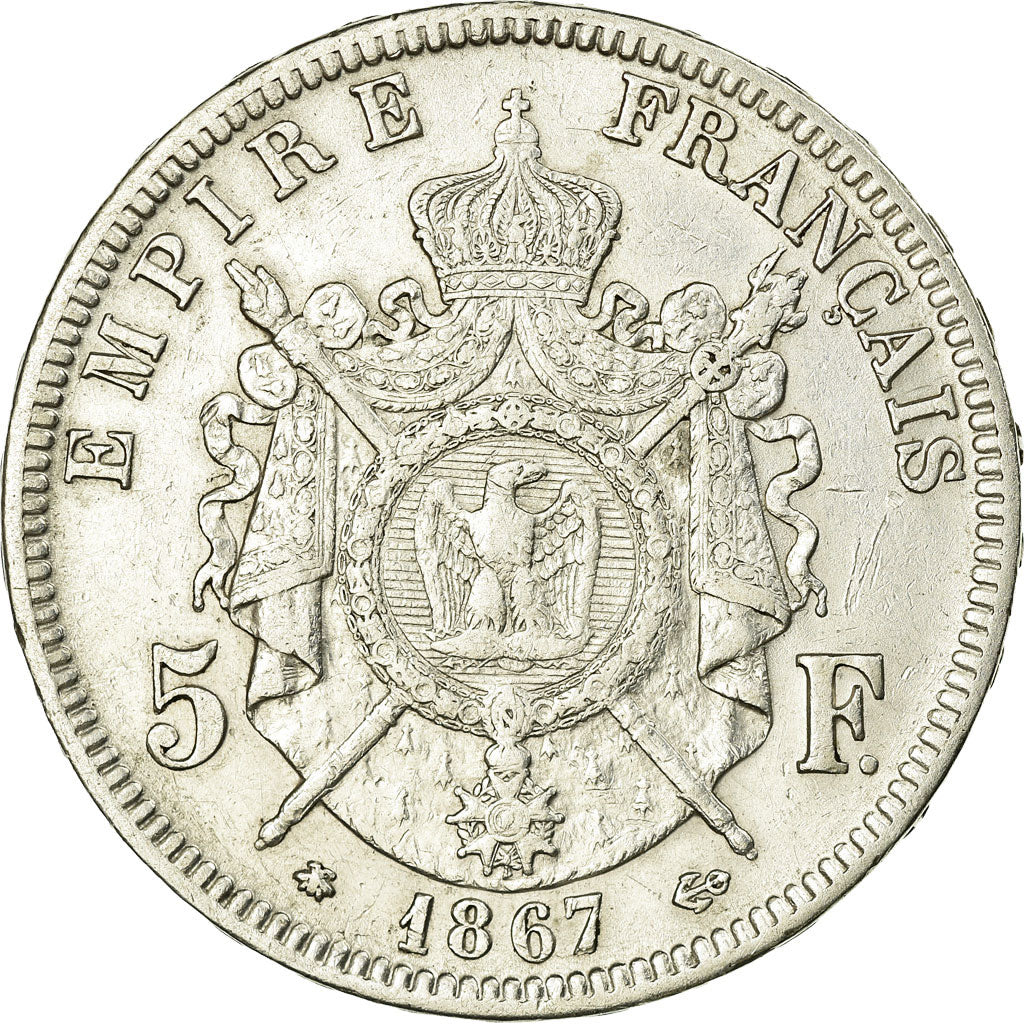 Monnaie, France, Napoleon III, 5 Francs, 1867, Paris, TTB, KM 799.1