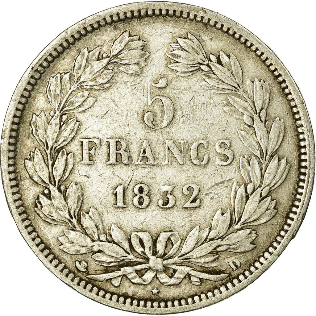 Coin, France, Louis-Philippe, 5 Francs, 1832, Lyon, VF(30-35), Silver, KM:749.4