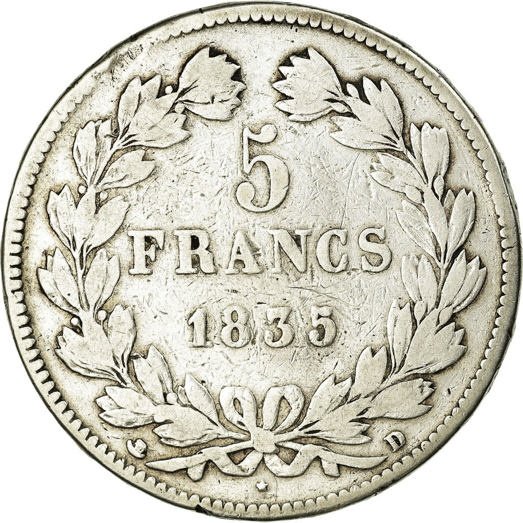 Coin, France, Louis-Philippe, 5 Francs, 1835, Lyon, VF(20-25), Silver, KM:749.4