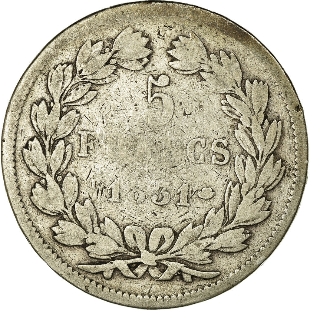 Munten, Frankrijk, Louis-Philippe, 5 Francs, 1831, Lyon, ZG+, Zilver, KM:745.4