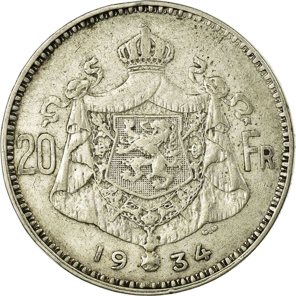 Monnaie, Belgique, 20 Francs, 20 Frank, 1934, TTB, Argent, KM:104.1