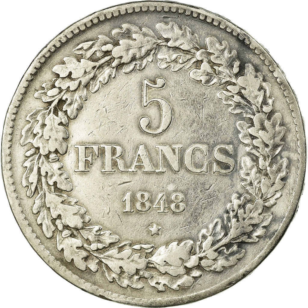 Moneta, Belgia, Leopold I, 5 Francs, 5 Frank, 1848, VF(30-35), Srebro, KM:3.2