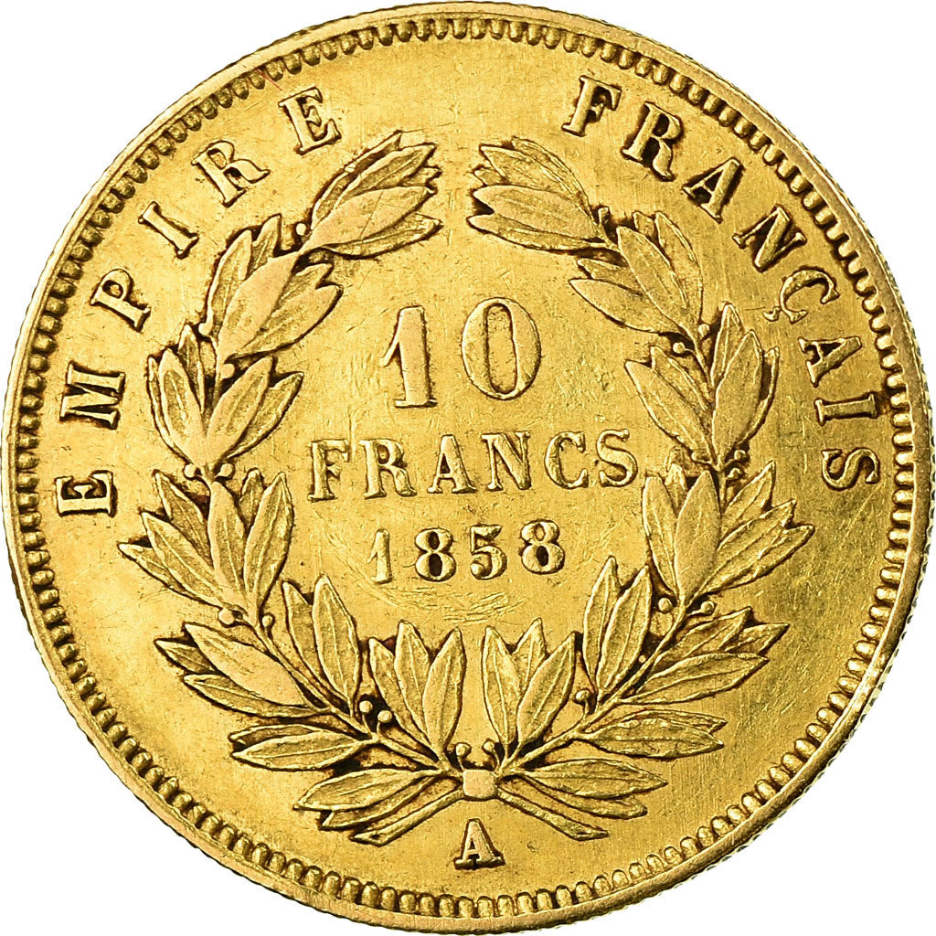 Moneta, Francia, Napoleon III, 10 Francs, 1858, Paris, BB, Oro, KM 784.3