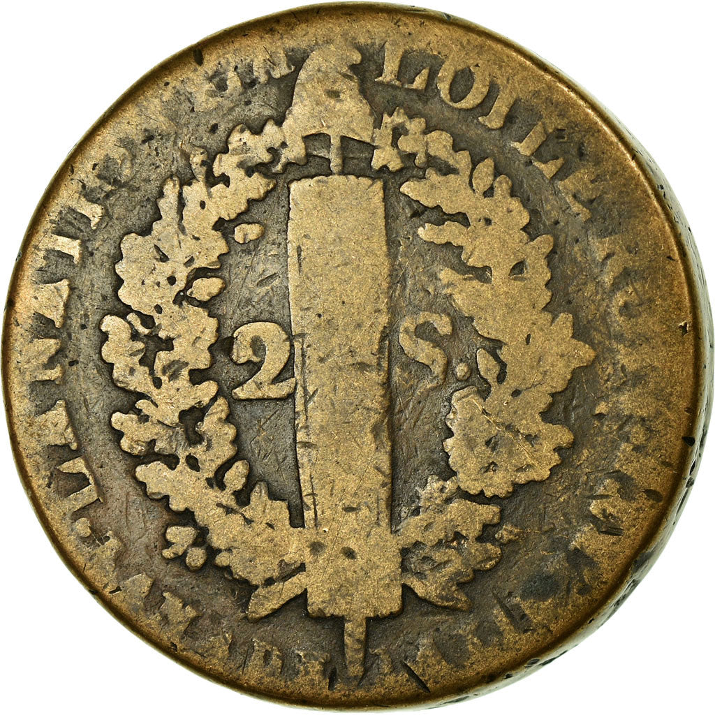 Moneta, Francia, 2 sols françois, 1792, Limoges, B+, Bronzo, KM:603.7