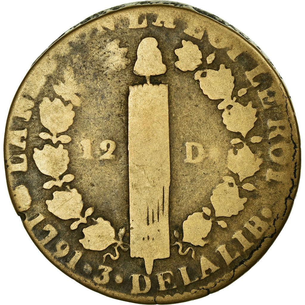 Coin, France, 12 deniers françois, 1791, Paris, F(12-15), Bronze, KM 600.1