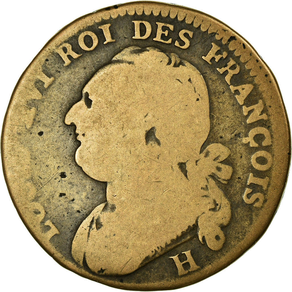 Moneda, Francia, 12 deniers françois, 1792, La Rochelle, BC, KM 600.6