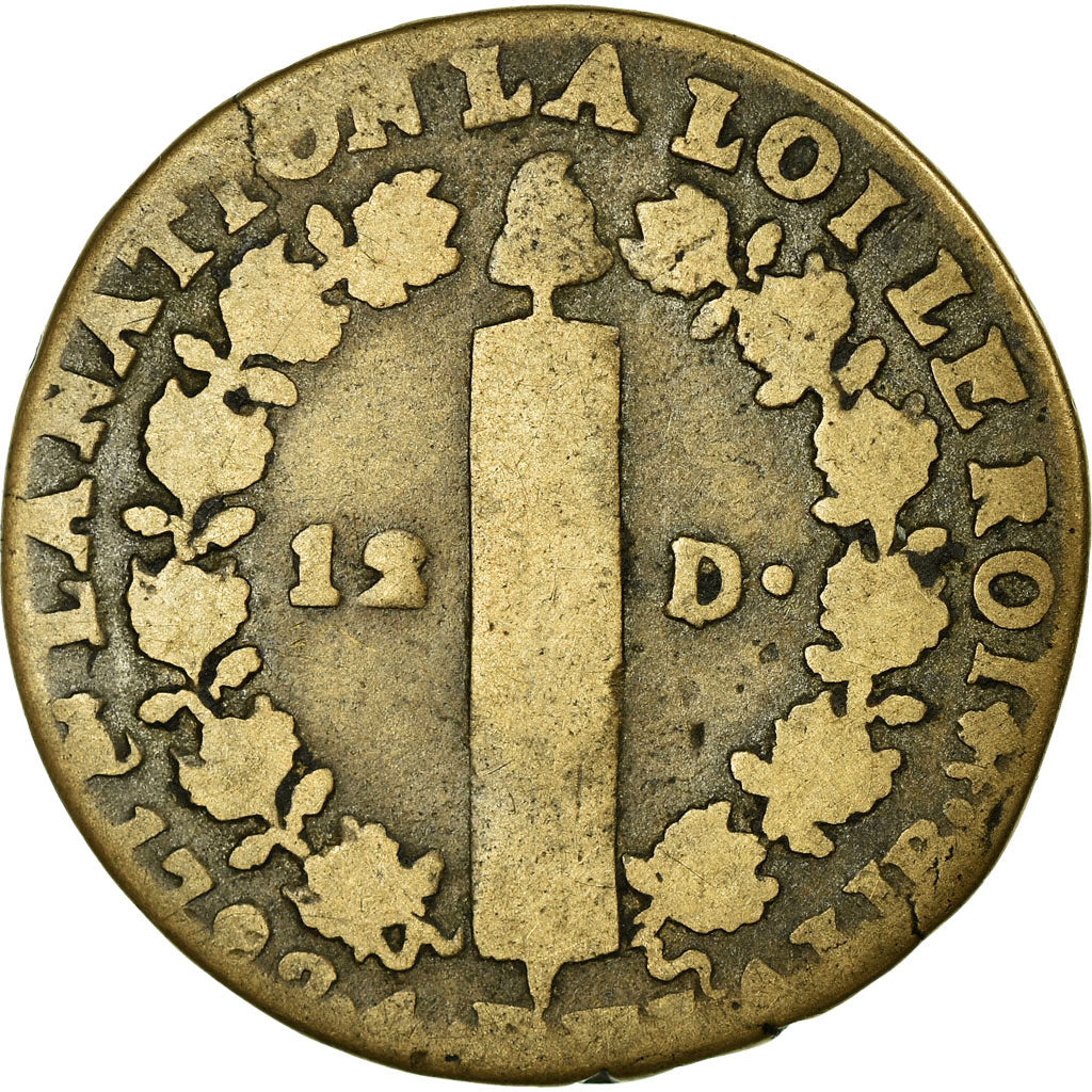 Monnaie, France, Louis XVI, 12 Deniers, 1792, Saumur, B+, mdc, Gadoury 15