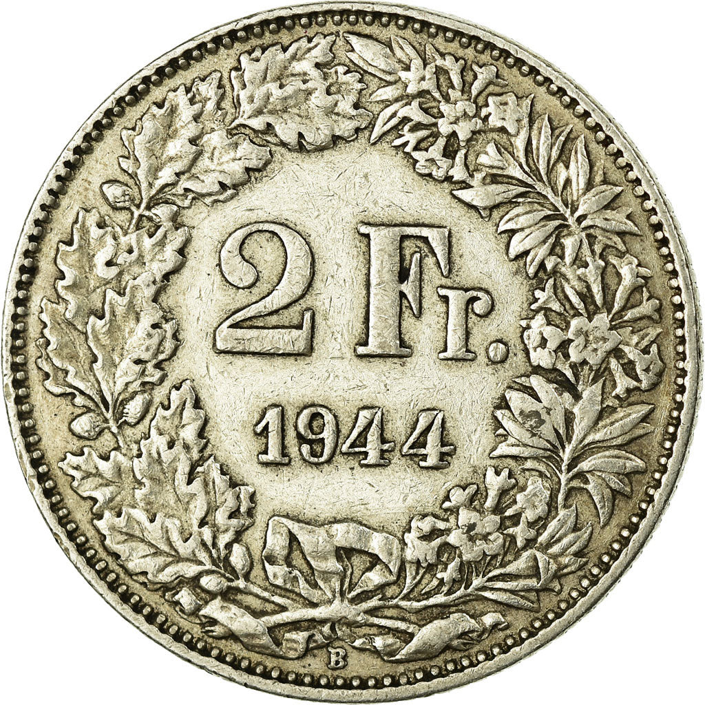 Coin, Switzerland, 2 Francs, 1944, Bern, EF(40-45), Silver, KM:21