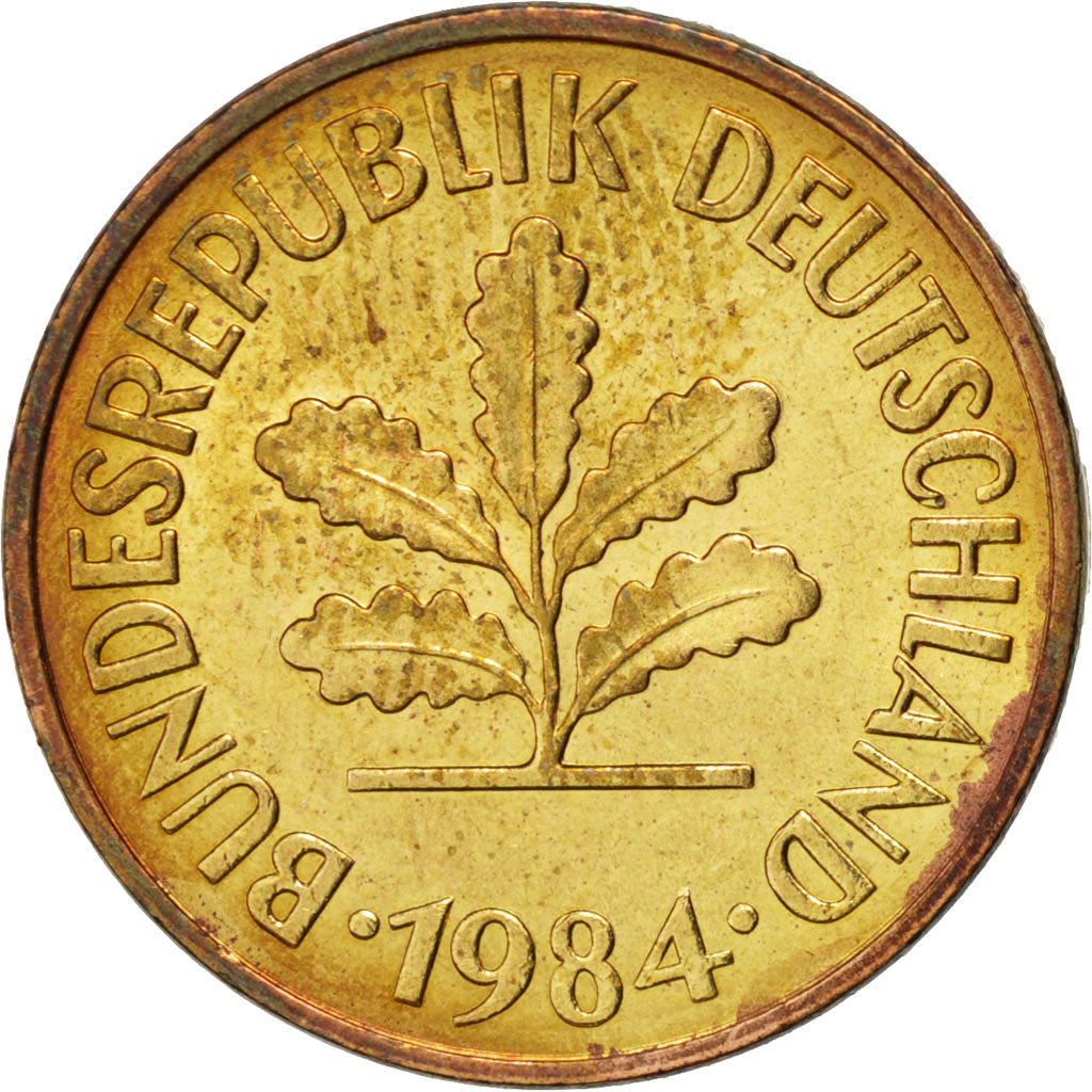 Coin, GERMANY - FEDERAL REPUBLIC, 5 Pfennig, 1984, Karlsruhe, MS(63), Brass Clad