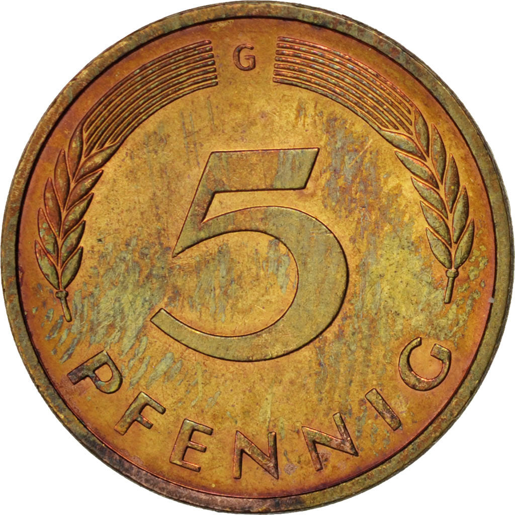 Coin, GERMANY - FEDERAL REPUBLIC, 5 Pfennig, 1984, Karlsruhe, MS(63), Brass Clad