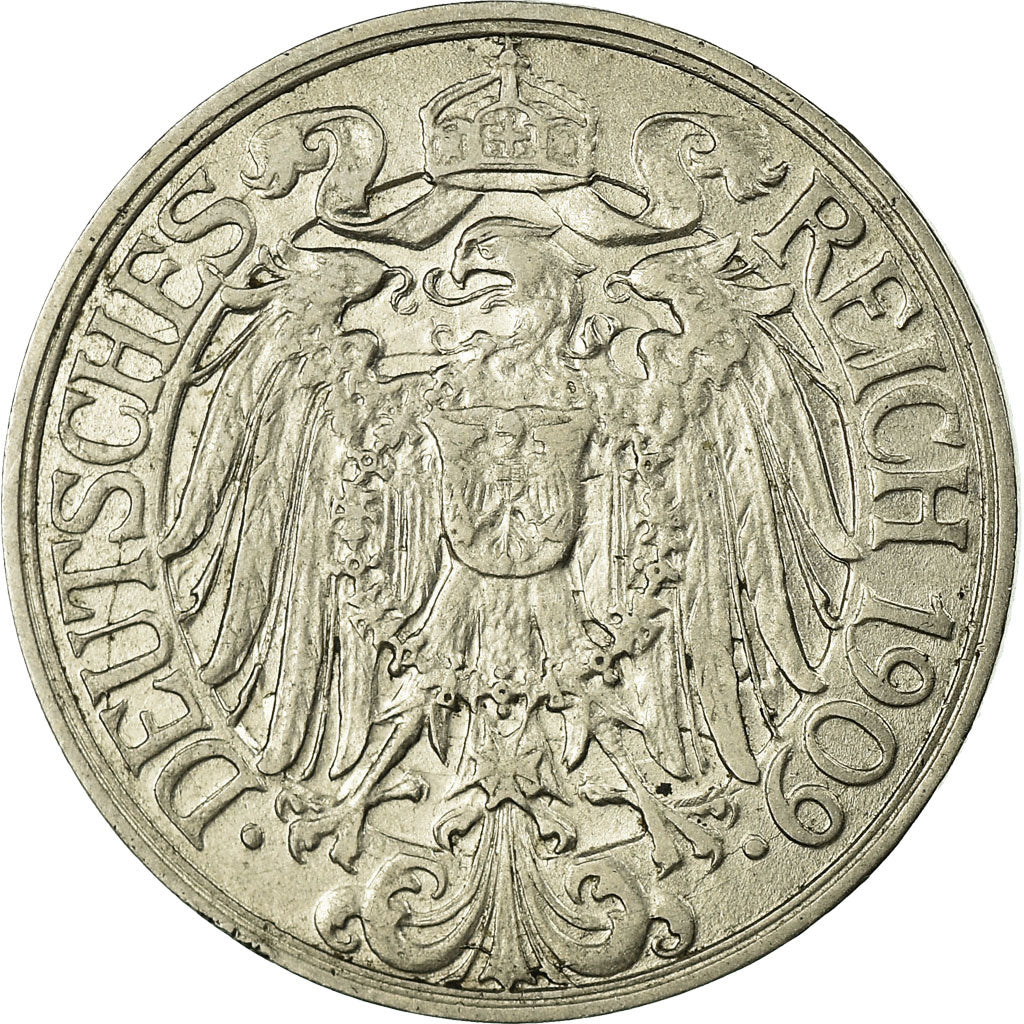 Coin, GERMANY - EMPIRE, Wilhelm II, 25 Pfennig, 1909, Munich, EF(40-45), KM 18