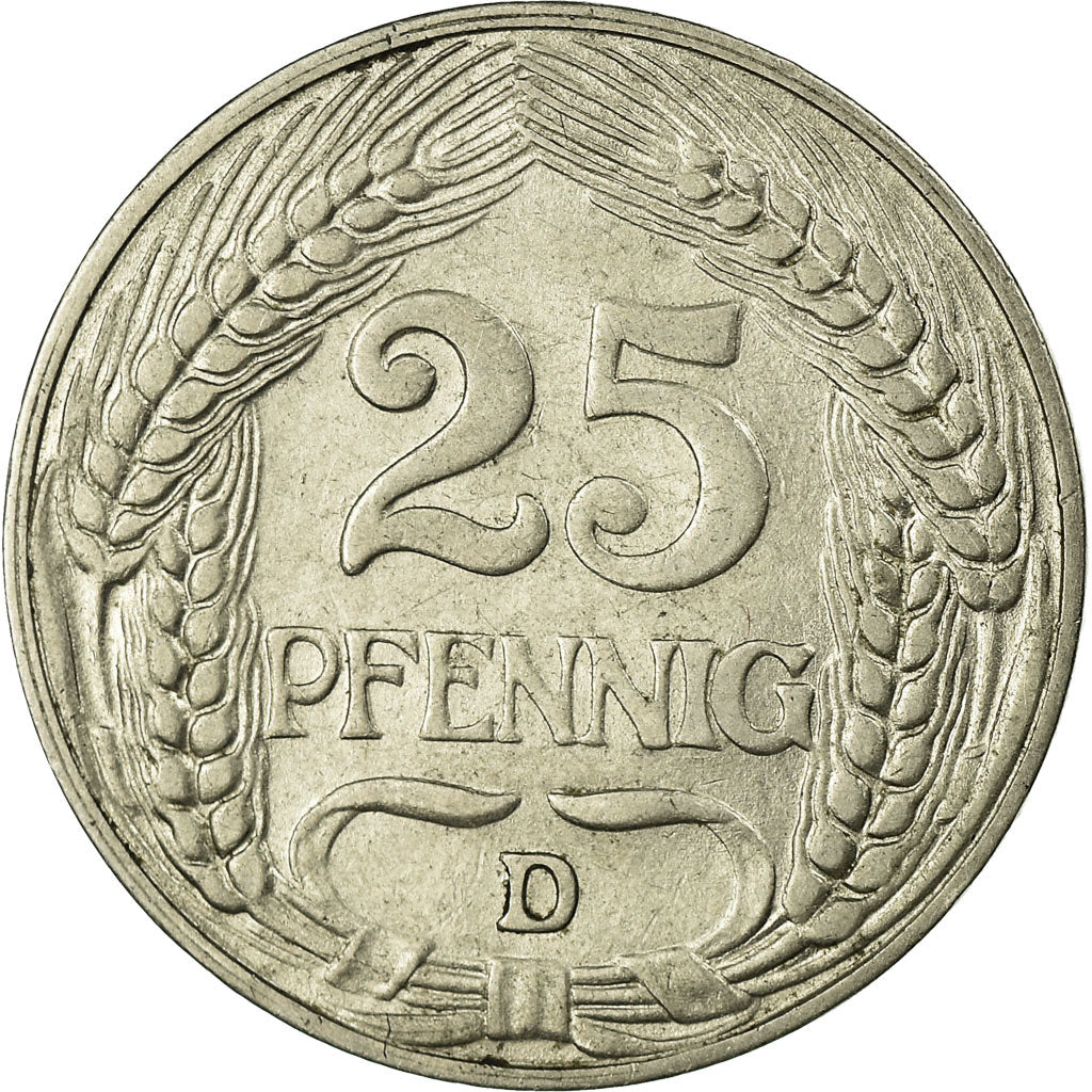 Coin, GERMANY - EMPIRE, Wilhelm II, 25 Pfennig, 1909, Munich, EF(40-45), KM 18