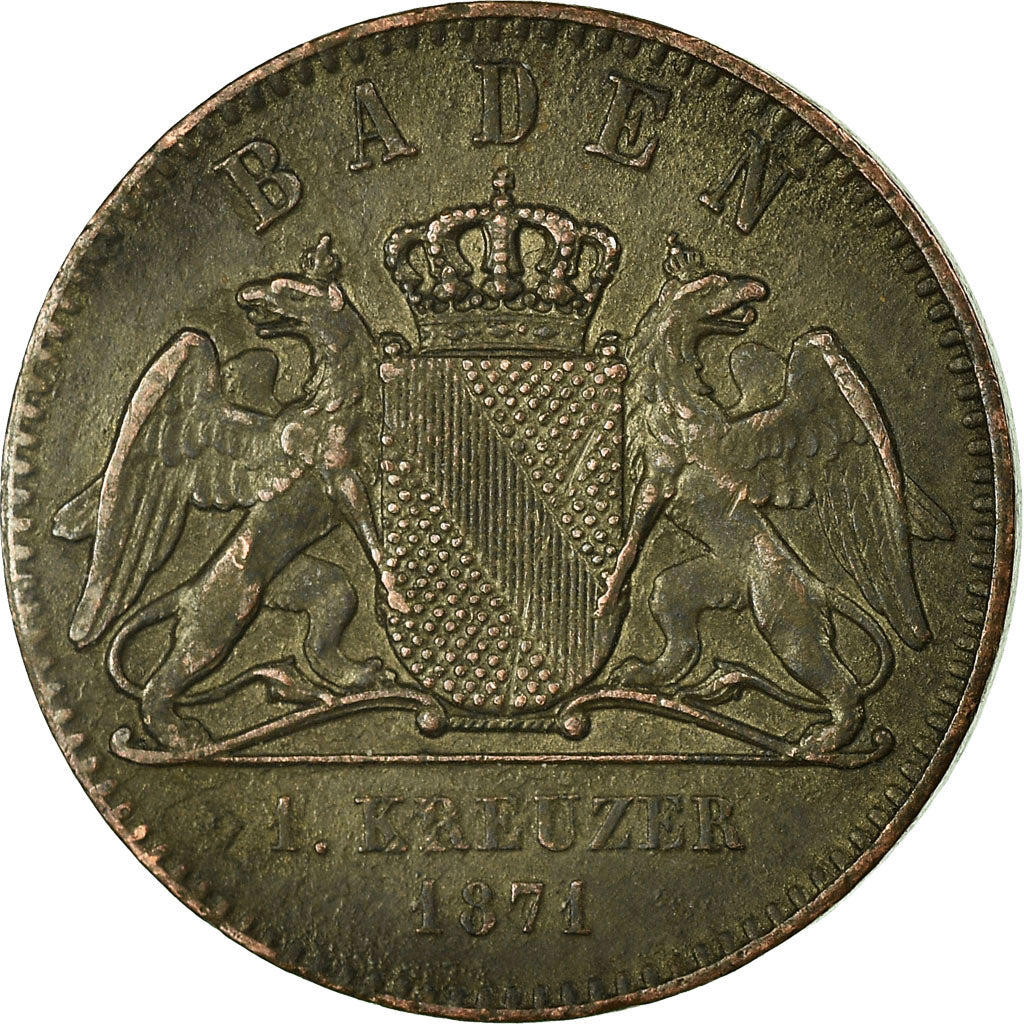 Moneta, Stati tedeschi, BADEN, Friedrich I, Kreuzer, 1871, BB+, Rame, KM:252