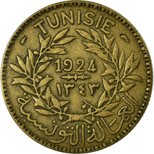 Coin, Tunisia, Anonymous, 2 Francs, 1924, Paris,AU(50-53),Aluminum-Bronze,KM 248