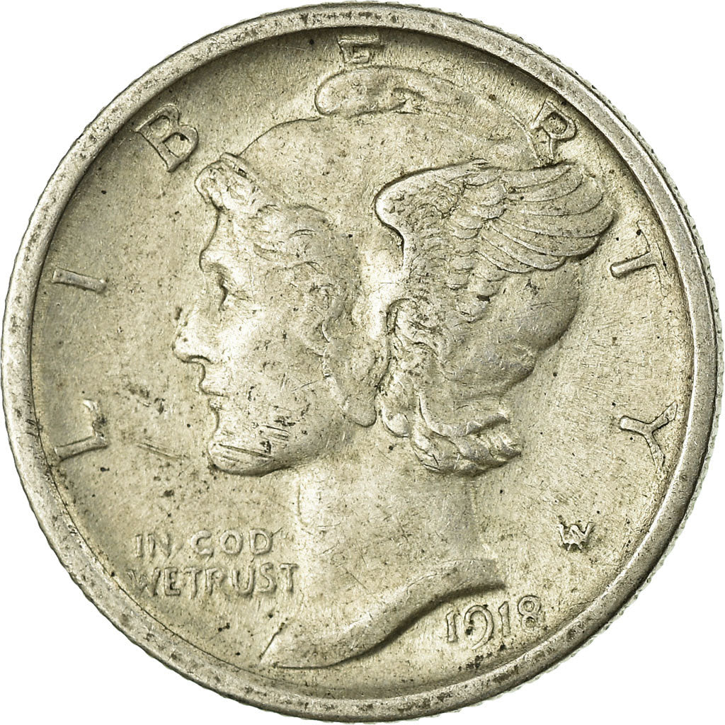 Monnaie, États-Unis, Mercury Dime, Dime, 1918, U.S. Mint, San Francisco, TTB