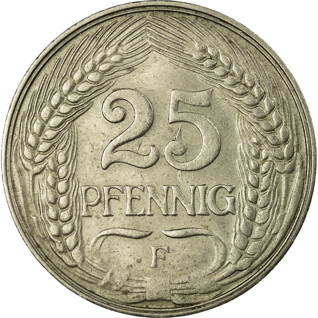Coin, GERMANY - EMPIRE, Wilhelm II, 25 Pfennig, 1909, Stuttgart, EF(40-45),KM 18