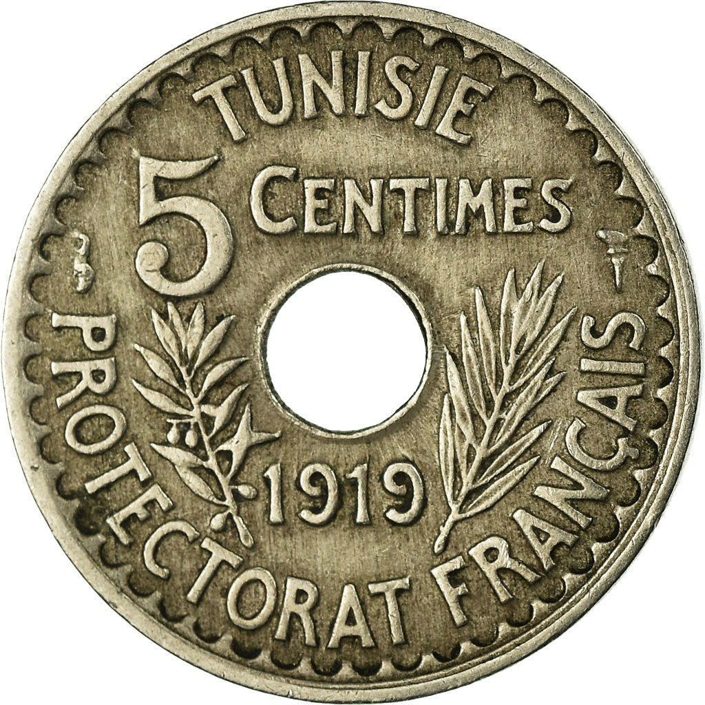 Coin, Tunisia, Muhammad al-Nasir Bey, 5 Centimes, 1919, Paris, EF(40-45),KM 242