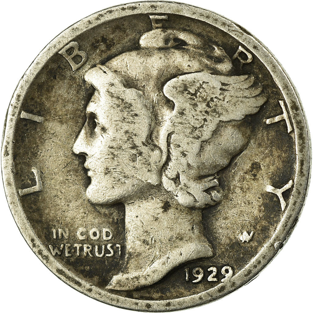 Coin, United States, Mercury Dime, Dime, 1929, Philadelphia,VF(20-25), KM 140