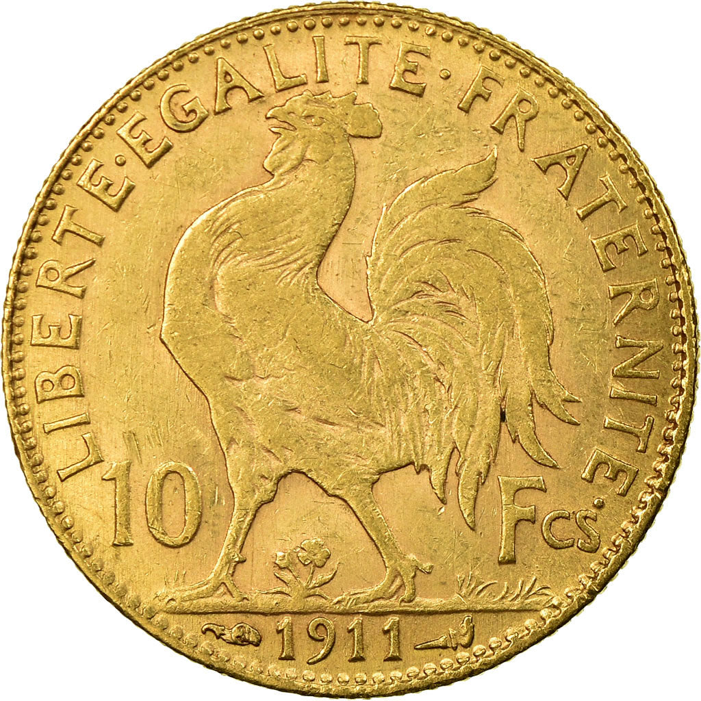 Moneda, Francia, Marianne, 10 Francs, 1911, Paris, MBC, Oro, KM:846