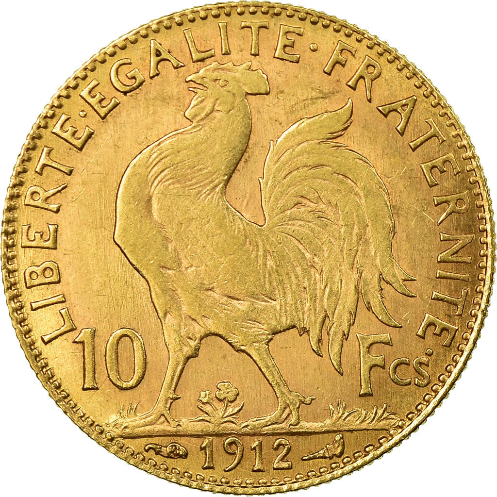 Moneda, Francia, Marianne, 10 Francs, 1912, Paris, MBC+, Oro, KM:846