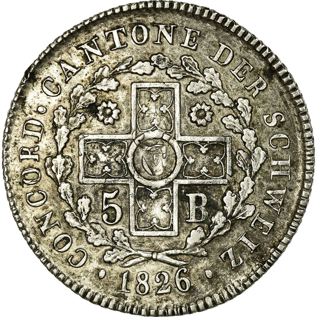 Coin, SWISS CANTONS, BASEL, 5 Batzen, 1826, Basel, AU(50-53), Silver, KM:209